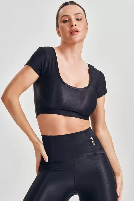 Lets Gym - Basic Fit Crop Top in Black - 2584PT Lets Gym - Basic Fit Crop Top in Black - 2584PT