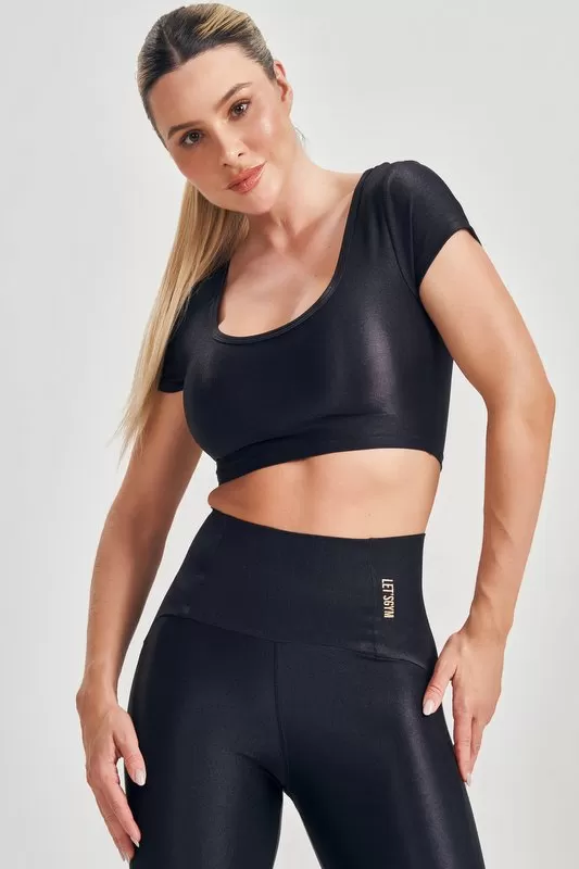 Lets Gym - Basic Fit Crop Top in Black - 2584PT Lets Gym - Basic Fit Crop Top in Black - 2584PT