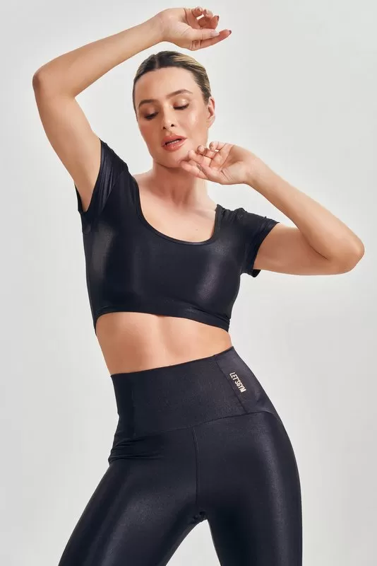 Lets Gym - Basic Fit Crop Top in Black - 2584PT Lets Gym - Basic Fit Crop Top in Black - 2584PT