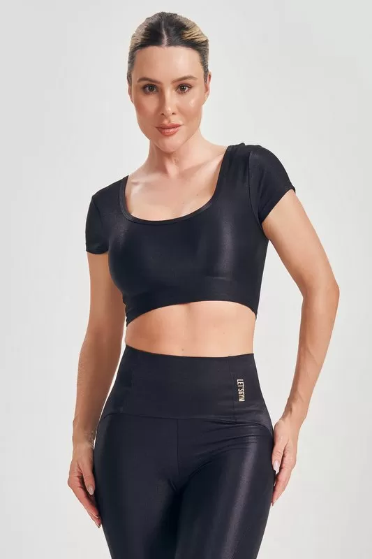 Lets Gym - Basic Fit Crop Top in Black - 2584PT Lets Gym - Basic Fit Crop Top in Black - 2584PT