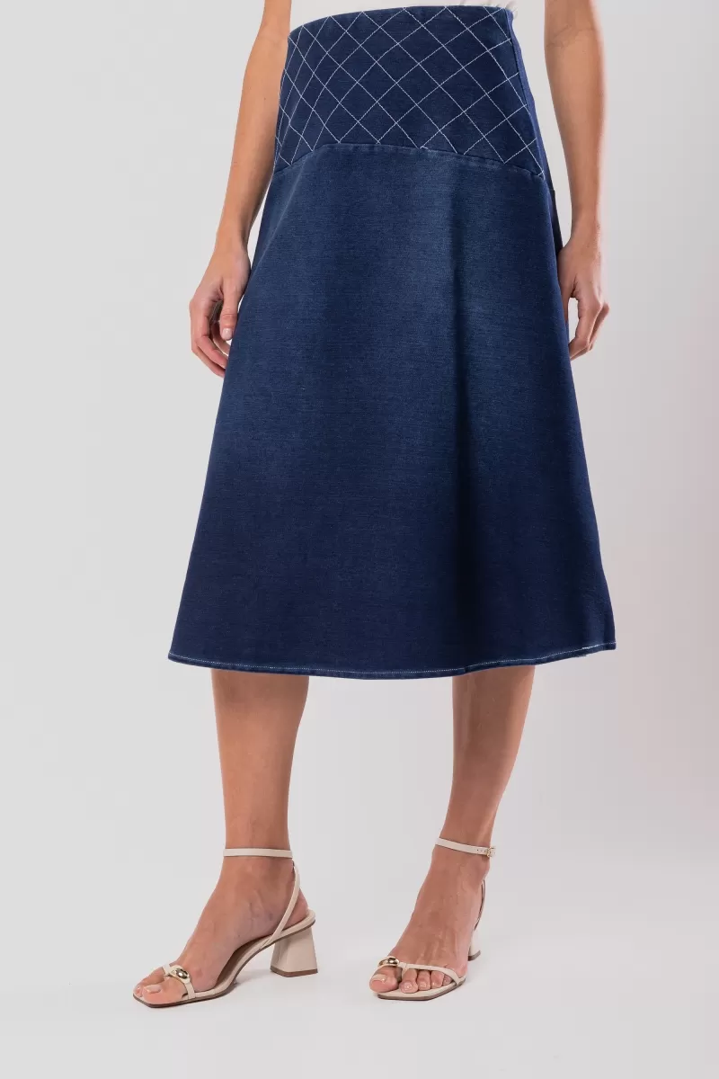 Hidrogênio - MIDI SKIRT WITH STITCH ON JEANS PANEL - 18901042