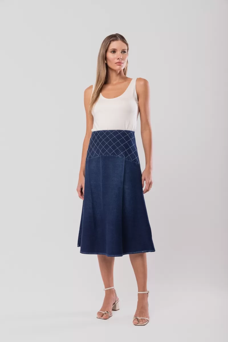 Hidrogênio - MIDI SKIRT WITH STITCH ON JEANS PANEL - 18901042