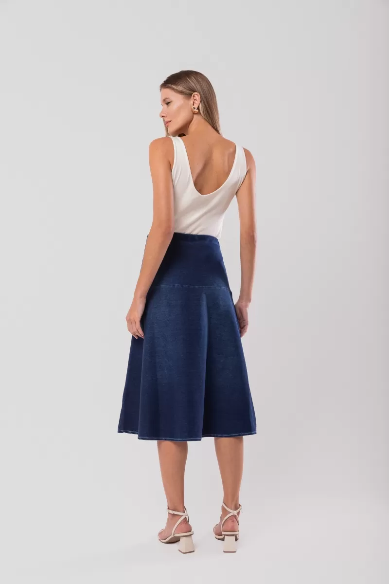 Hidrogênio - MIDI SKIRT WITH STITCH ON JEANS PANEL - 18901042
