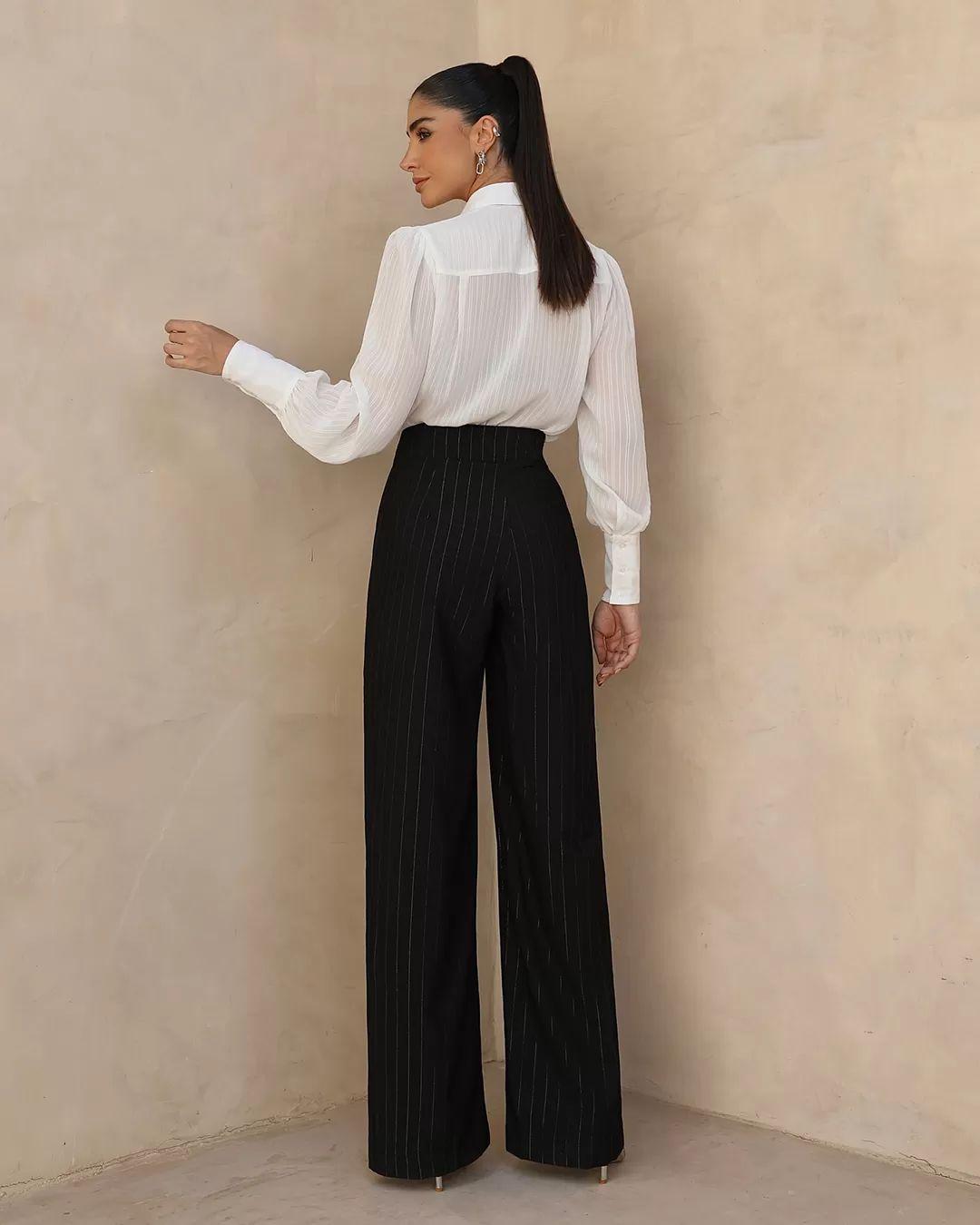 Miss Misses - Miss Misses Black Pinstripe Pantaloon Pants - 54218PTOCAL Miss Misses - Miss Misses Black Pinstripe Pantaloon Pants - 54218PTOCAL