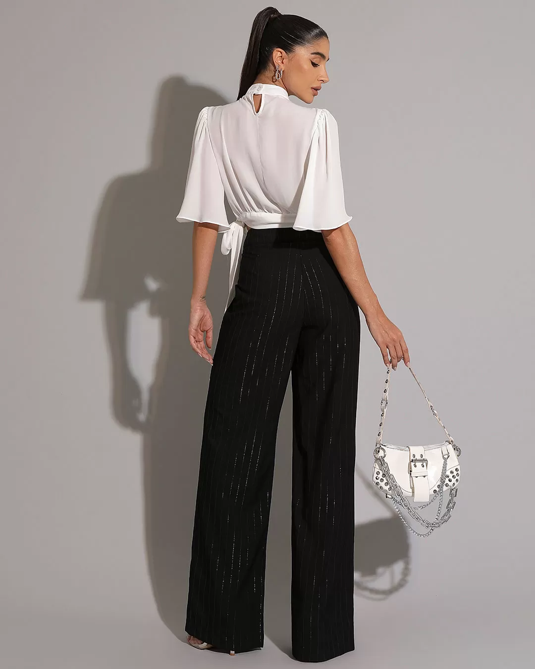 Miss Misses - Miss Misses Black Pinstripe Pantaloon Pants - 54218PTOCAL Miss Misses - Miss Misses Black Pinstripe Pantaloon Pants - 54218PTOCAL