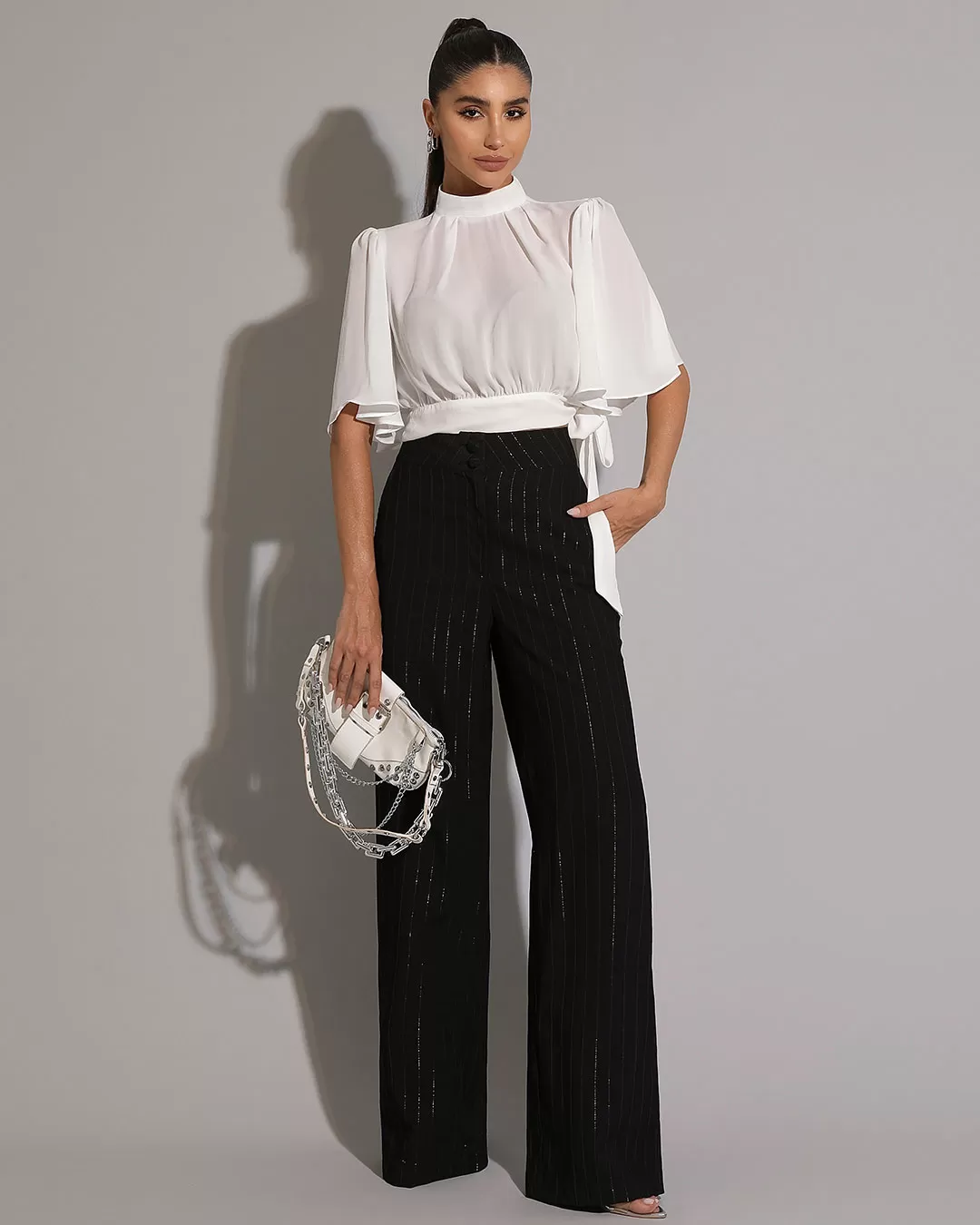 Miss Misses - Miss Misses Black Pinstripe Pantaloon Pants - 54218PTOCAL Miss Misses - Miss Misses Black Pinstripe Pantaloon Pants - 54218PTOCAL