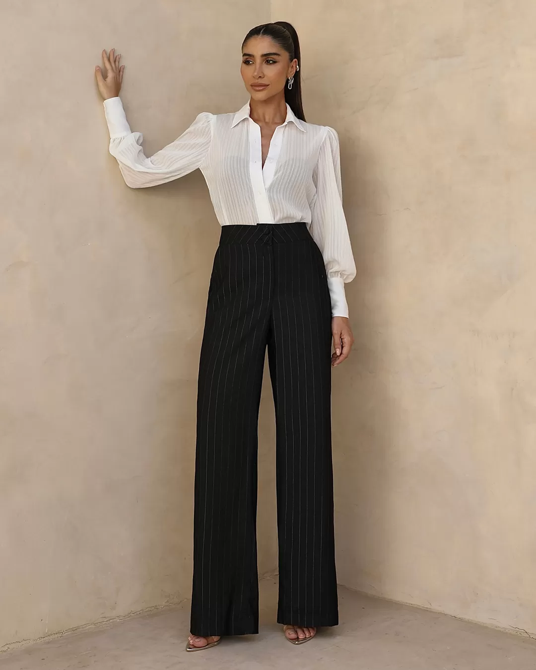 Miss Misses - Miss Misses Black Pinstripe Pantaloon Pants - 54218PTOCAL Miss Misses - Miss Misses Black Pinstripe Pantaloon Pants - 54218PTOCAL