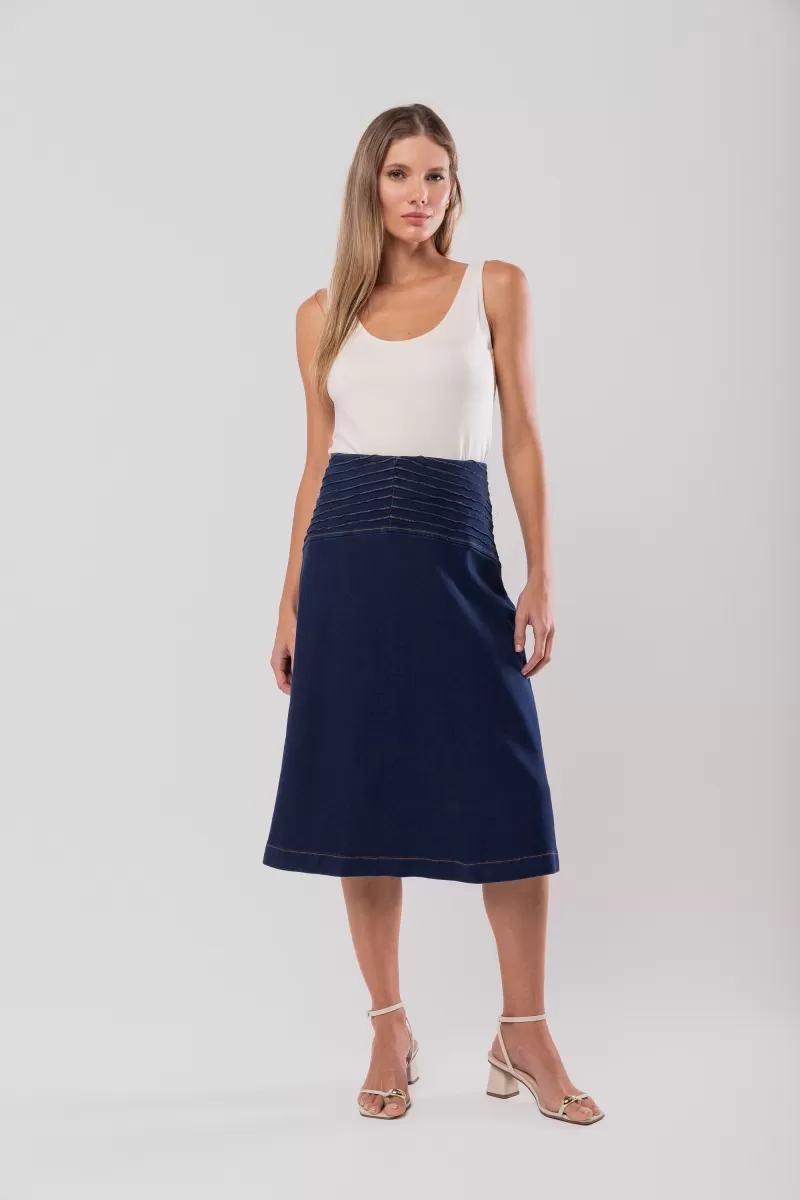 Hidrogênio - MIDI SKIRT WITH RIBBED JEANS BRIDGE - 19589042
