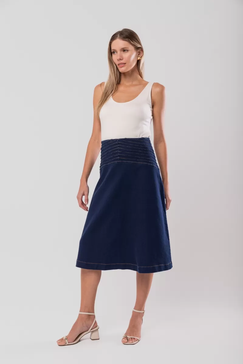 Hidrogênio - MIDI SKIRT WITH RIBBED JEANS BRIDGE - 19589042