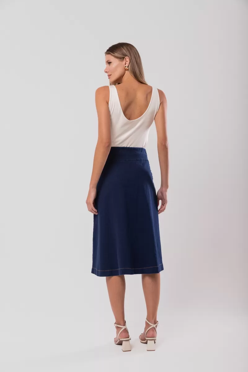 Hidrogênio - MIDI SKIRT WITH RIBBED JEANS BRIDGE - 19589042
