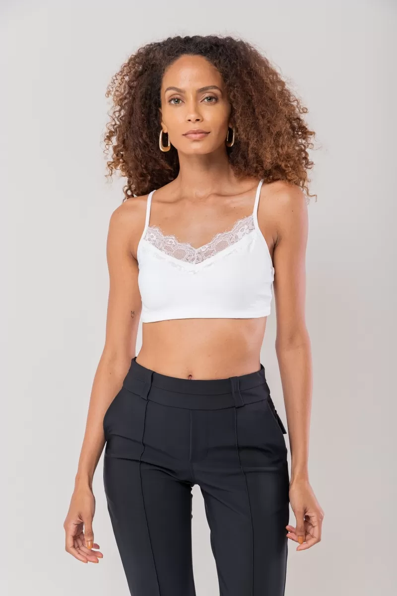 Hidrogênio - TOP WITH PADS AND STRAPS AND NECKLINE WITH LACE OFF WHITE - 20186018