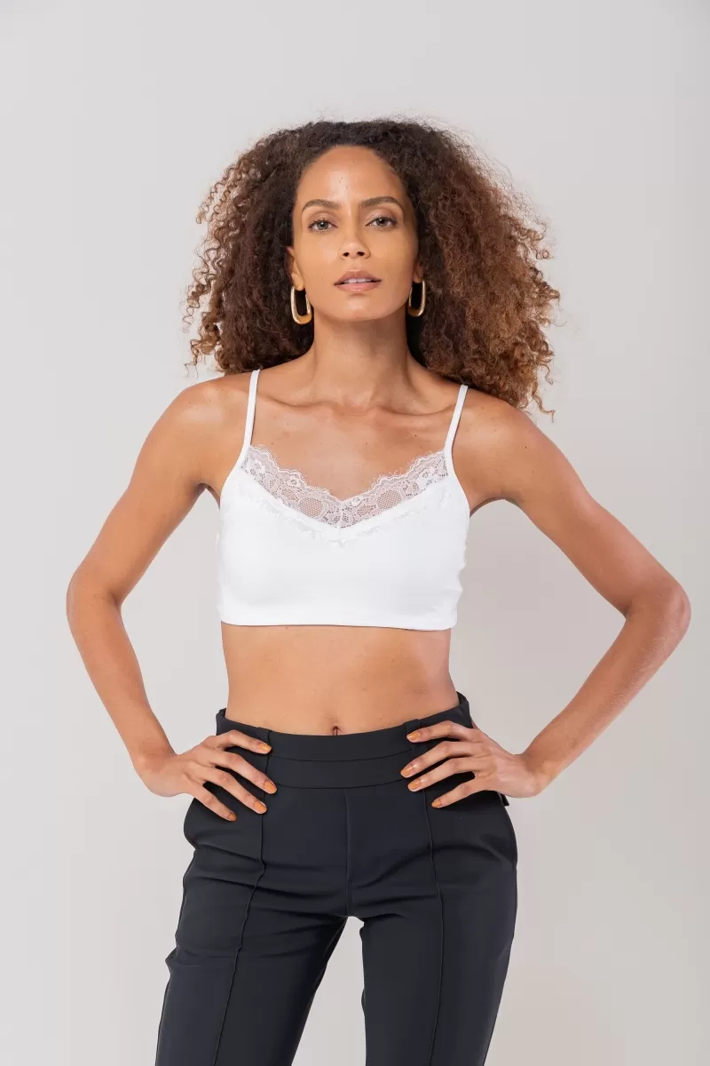 Hidrogênio - TOP WITH PADS AND STRAPS AND NECKLINE WITH LACE OFF WHITE - 20186018