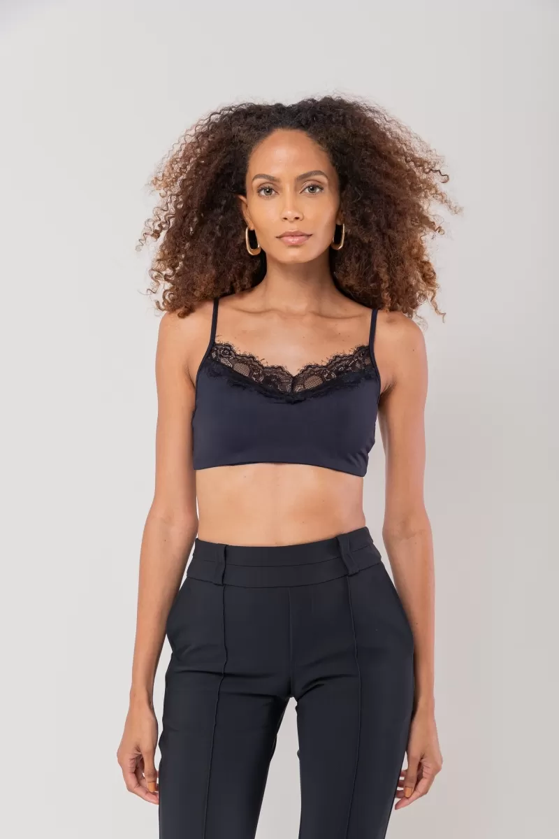 Hidrogênio - TOP WITH PADS AND STRAPS AND NECKLINE WITH LACE IN BLACK - 20186001
