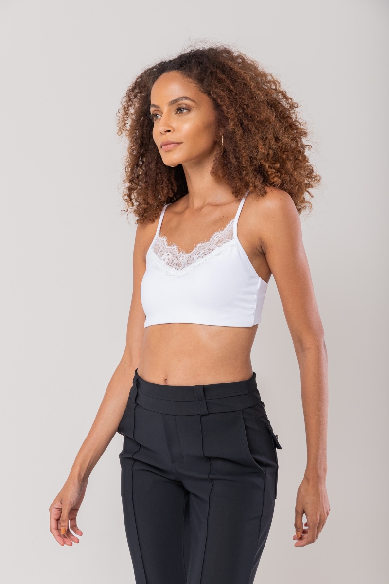 Hidrogênio - TOP WITH PADS AND STRAPS AND NECKLINE WITH LACE IN WHITE - 20186002 Hidrogênio - TOP WITH PADS AND STRAPS AND NECKLINE WITH LACE IN WHITE - 20186002