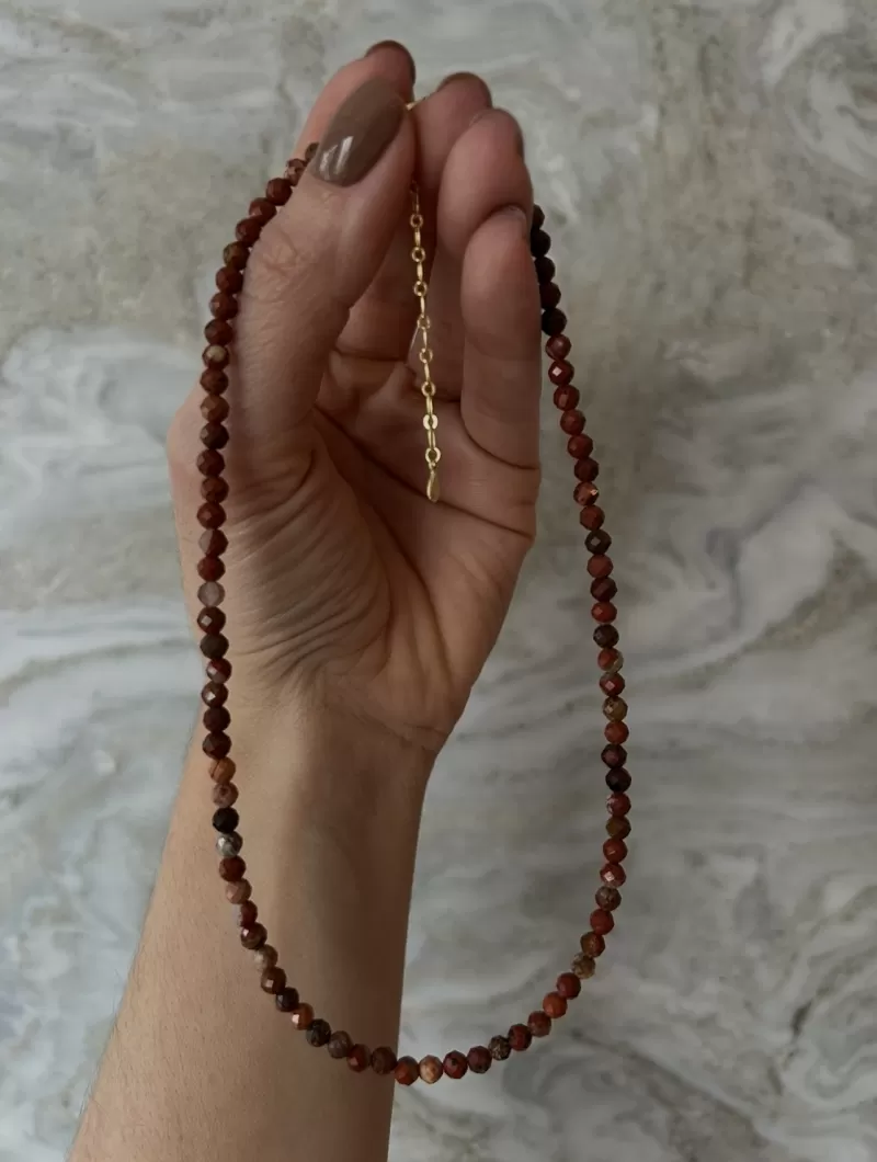 Mikabe - Faceted Red Jasper Stone Necklace 4mm - MK1992