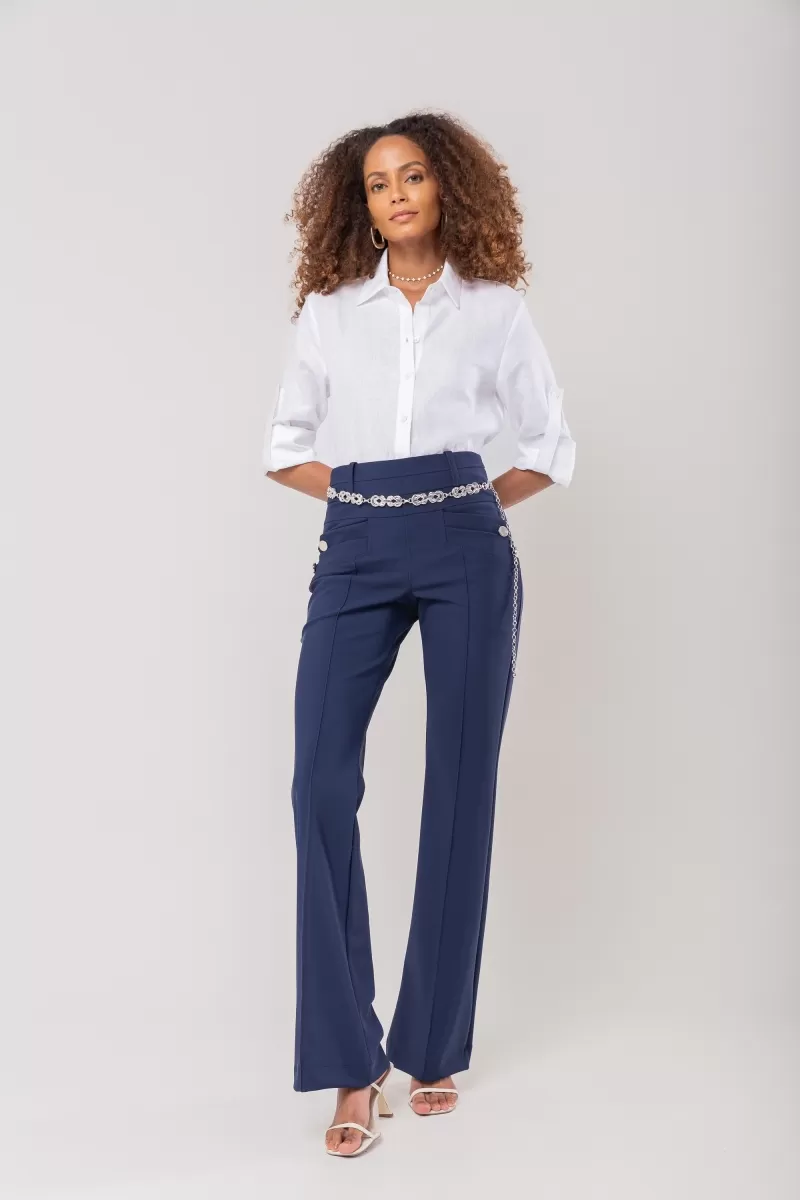 Hidrogênio - STRAIGHT PANTS WITH FRONT LAPELS, AMORA NAVY - 20167004 Hidrogênio - STRAIGHT PANTS WITH FRONT LAPELS, AMORA NAVY - 20167004