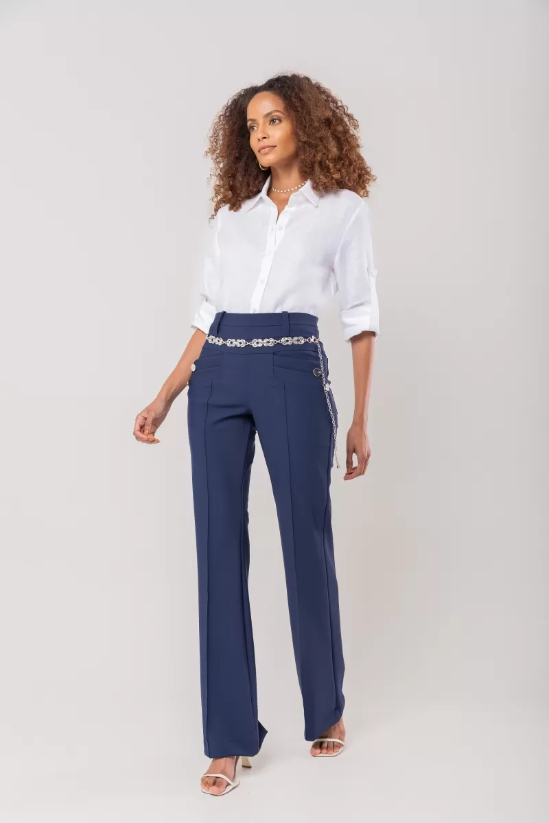 Hidrogênio - STRAIGHT PANTS WITH FRONT LAPELS, AMORA NAVY - 20167004 Hidrogênio - STRAIGHT PANTS WITH FRONT LAPELS, AMORA NAVY - 20167004