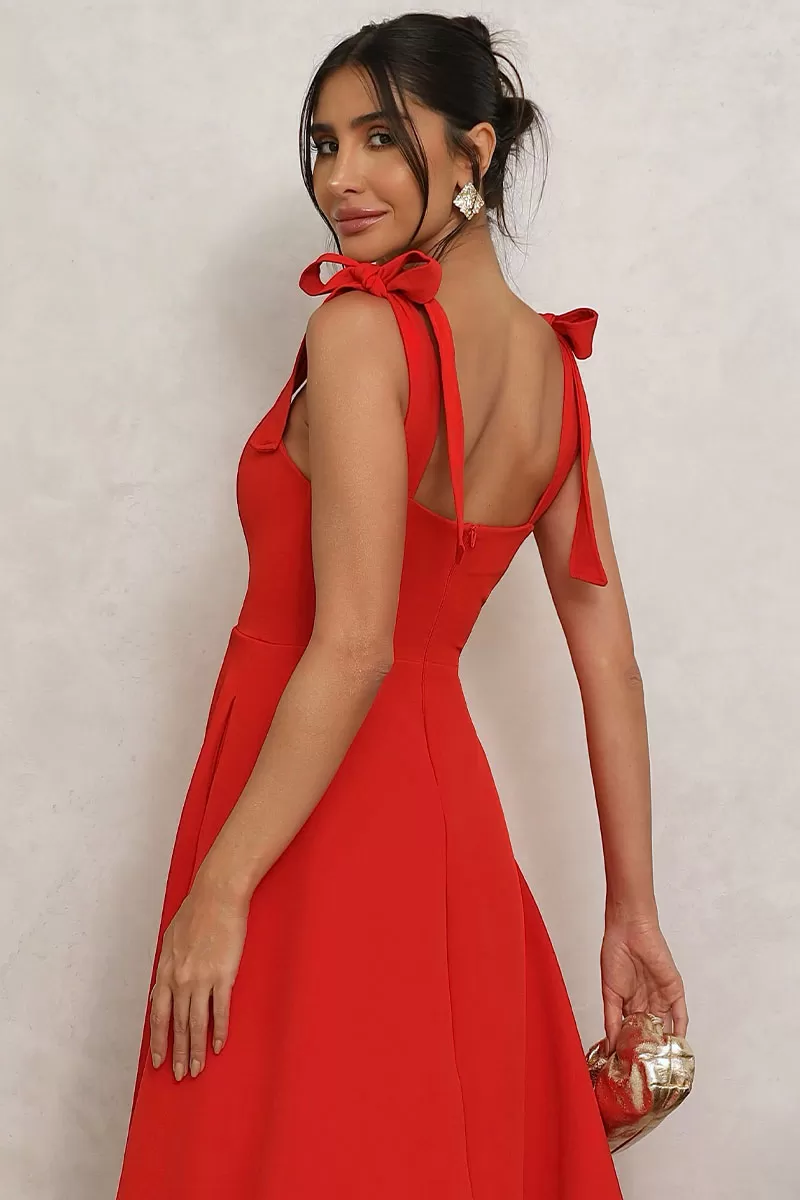 Miss Misses - Kátia Longuete Dress with Straps and Red Bows - 54421024