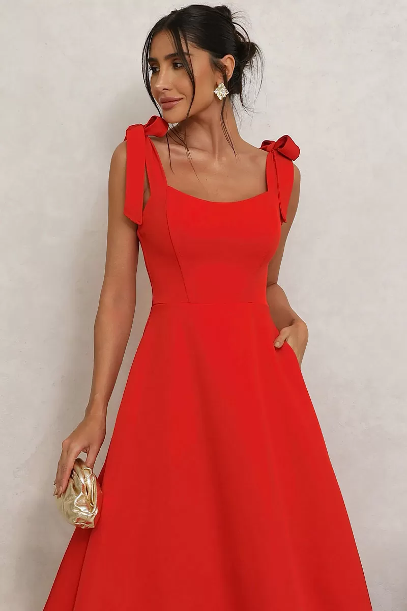 Miss Misses - Kátia Longuete Dress with Straps and Red Bows - 54421024