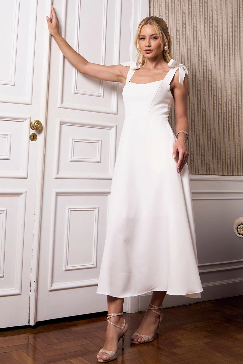 Miss Misses - Kátia Longuete Dress with Straps and Off White Bows - 54421030