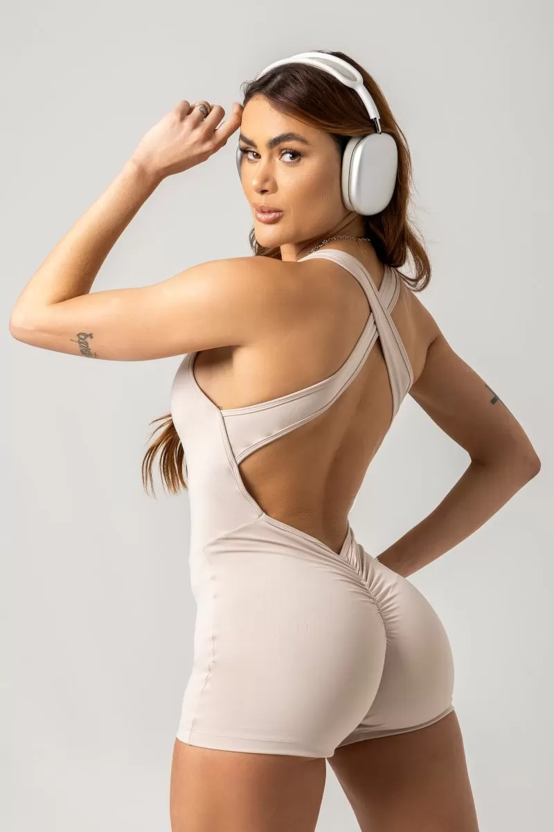 Hipkini - Gym Era Cream Romper with Silk - 33330821