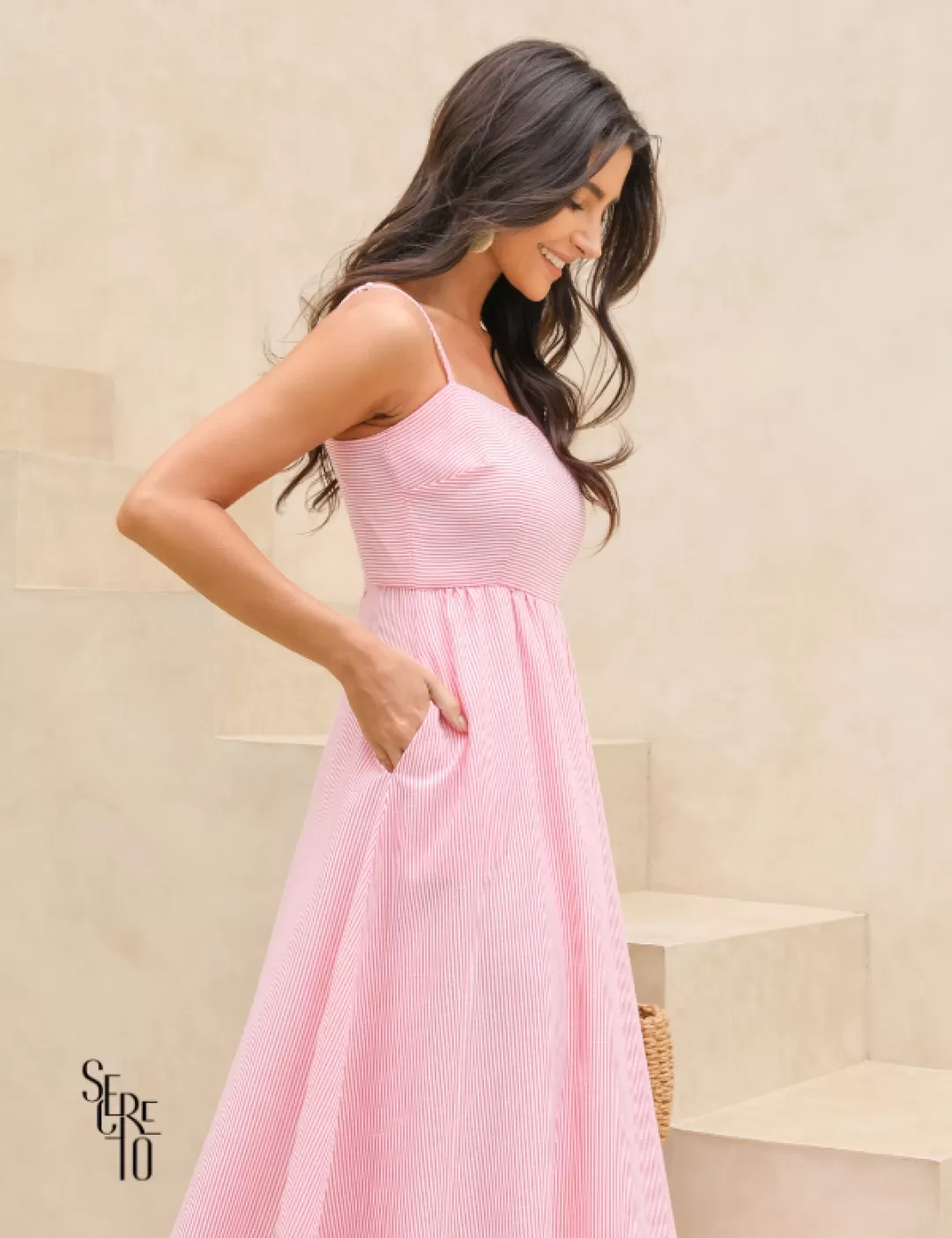 Dot Clothing - Dress Dot Clothing Mirabel Longuete Striped Pink - 2550ROSA Dot Clothing - Dress Dot Clothing Mirabel Longuete Striped Pink - 2550ROSA