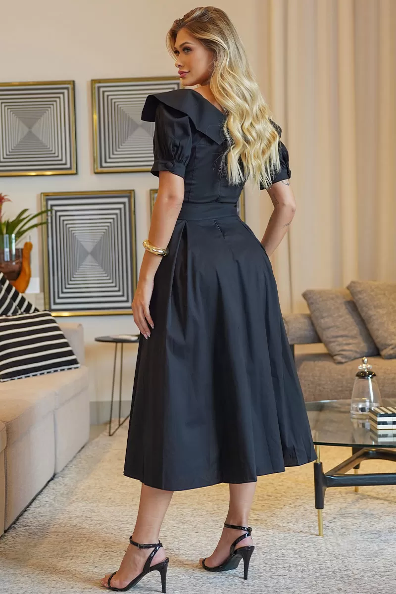 Miss Misses - Karen Midi Dress With Collar and Black Belt - 54424001 Miss Misses - Karen Midi Dress With Collar and Black Belt - 54424001