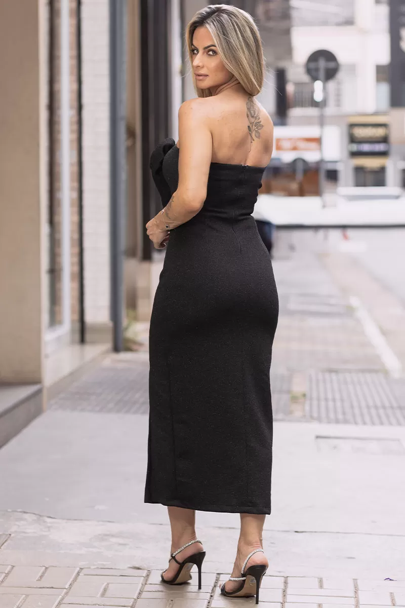 Miss Misses - Short Lurex Tube Dress with Straps in Black - 54459001 Miss Misses - Short Lurex Tube Dress with Straps in Black - 54459001