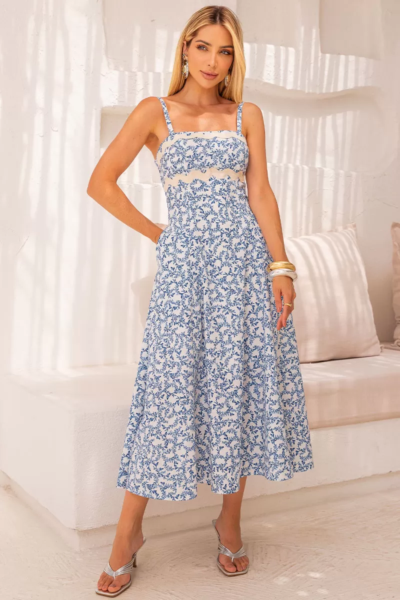 Miss Misses - Lucia Midi Dress with Printed Cyan Blue Detail - 54427012 Miss Misses - Lucia Midi Dress with Printed Cyan Blue Detail - 54427012