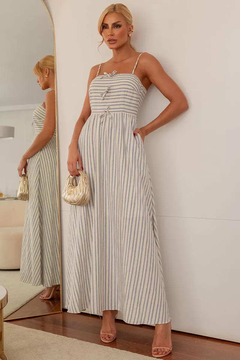 Miss Misses - Claudia Striped Midi Dress with Blue Bow - 54438020 Miss Misses - Claudia Striped Midi Dress with Blue Bow - 54438020