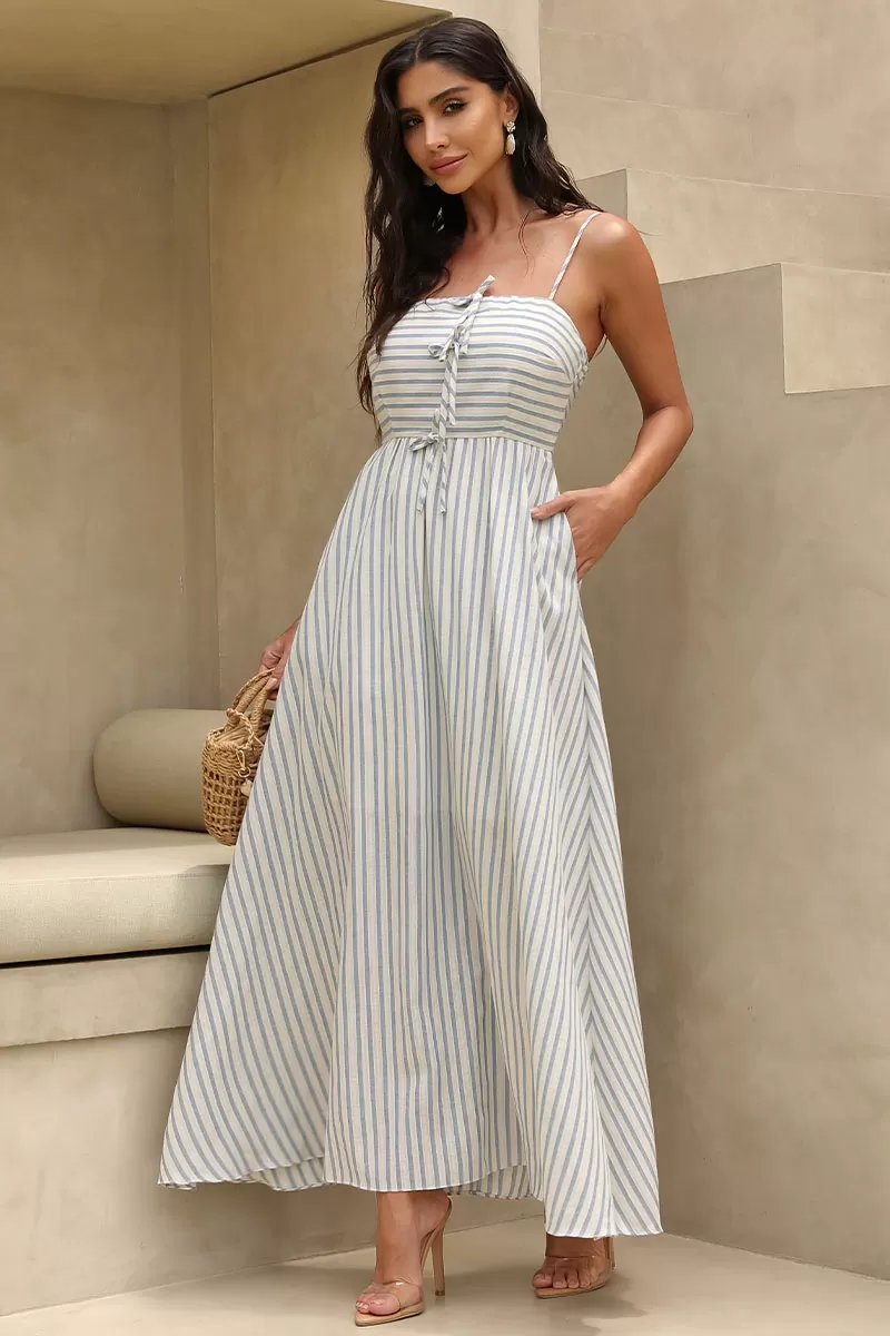 Miss Misses - Claudia Striped Midi Dress with Blue Bow - 54438020 Miss Misses - Claudia Striped Midi Dress with Blue Bow - 54438020