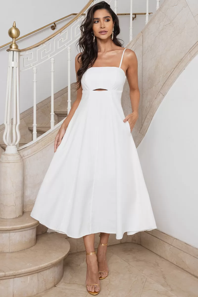 Miss Misses - Amanda Midi Dress with Openwork Detail and Off White Pockets - 54429030 Miss Misses - Amanda Midi Dress with Openwork Detail and Off White Pockets - 54429030