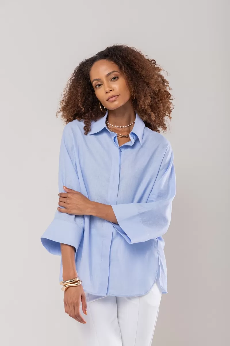 Hidrogênio - MG BAT LINEN MIXED SKY BLUE OVERSIZED SHIRT - 20127569 Hidrogênio - MG BAT LINEN MIXED SKY BLUE OVERSIZED SHIRT - 20127569