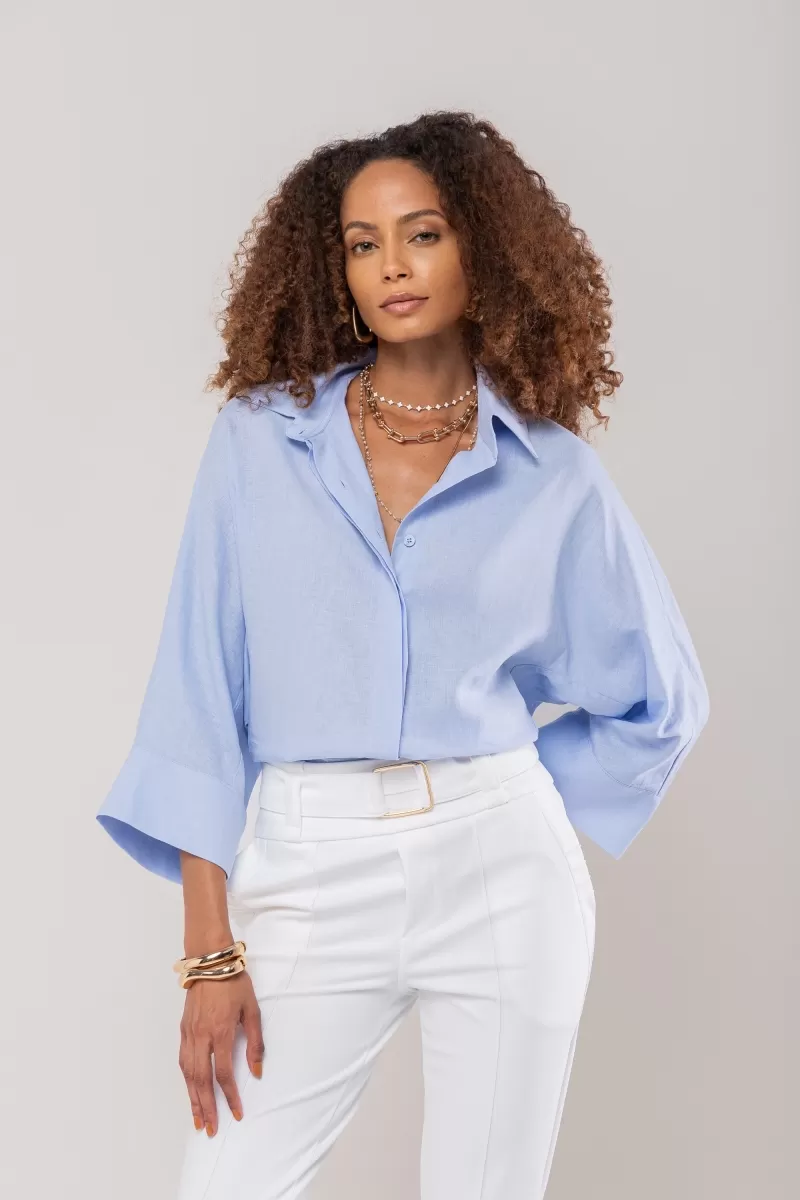 Hidrogênio - MG BAT LINEN MIXED SKY BLUE OVERSIZED SHIRT - 20127569 Hidrogênio - MG BAT LINEN MIXED SKY BLUE OVERSIZED SHIRT - 20127569