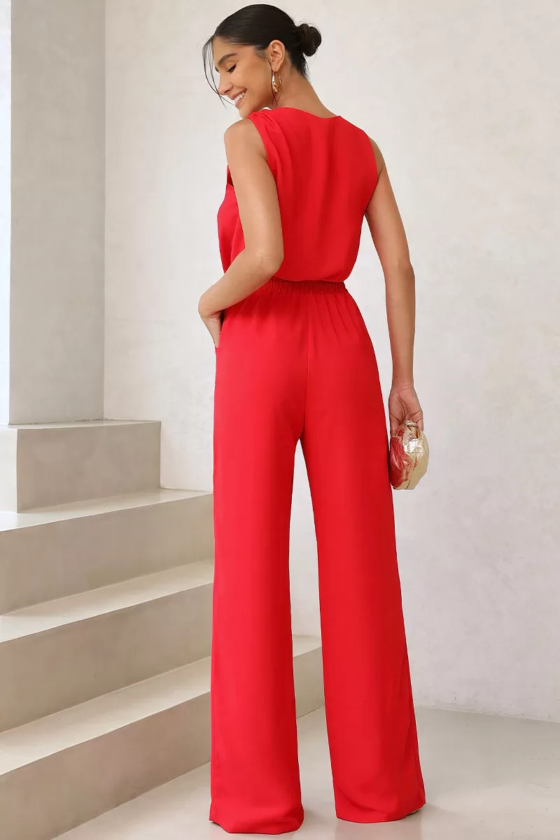 Miss Misses - Valquiria Pants with Elastic Waistband and Red Pocket - 54434024 Miss Misses - Valquiria Pants with Elastic Waistband and Red Pocket - 54434024