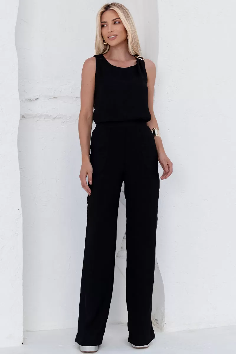 Miss Misses - Valquiria Pants with Elastic Waistband and Pocket in Black - 54434001 Miss Misses - Valquiria Pants with Elastic Waistband and Pocket in Black - 54434001