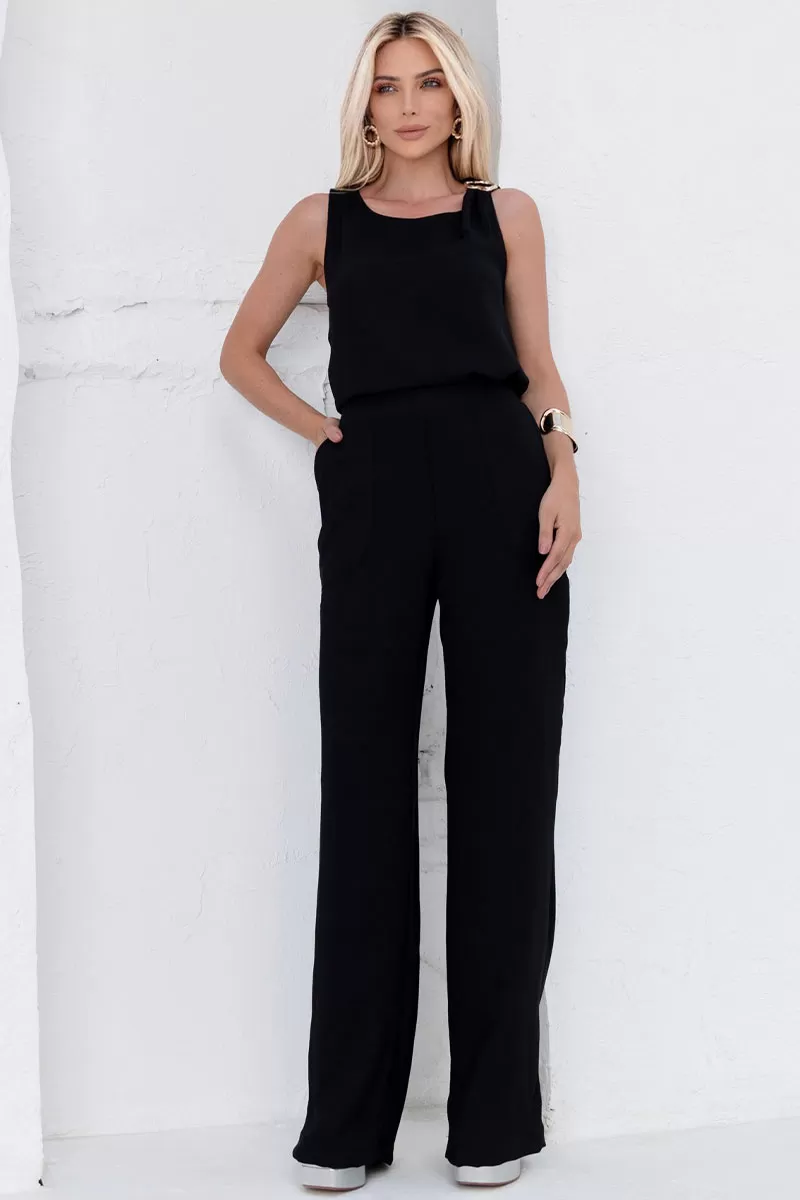 Miss Misses - Valquiria Pants with Elastic Waistband and Pocket in Black - 54434001 Miss Misses - Valquiria Pants with Elastic Waistband and Pocket in Black - 54434001