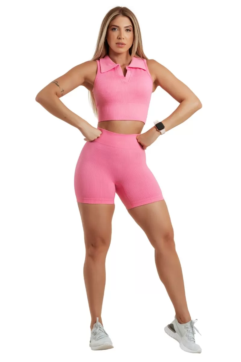 Garotafit - Nina Pink Short Seamless Set - SCJ130DB Garotafit - Nina Pink Short Seamless Set - SCJ130DB