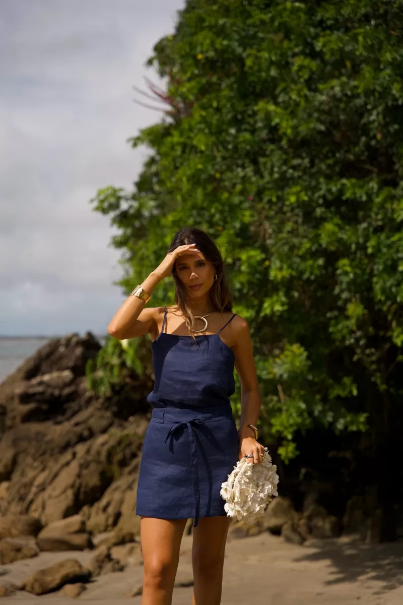 Hidrogênio - SHORTS SKIRT WITH BELT AND BOW NAVY COLOR - 20223004 Hidrogênio - SHORTS SKIRT WITH BELT AND BOW NAVY COLOR - 20223004