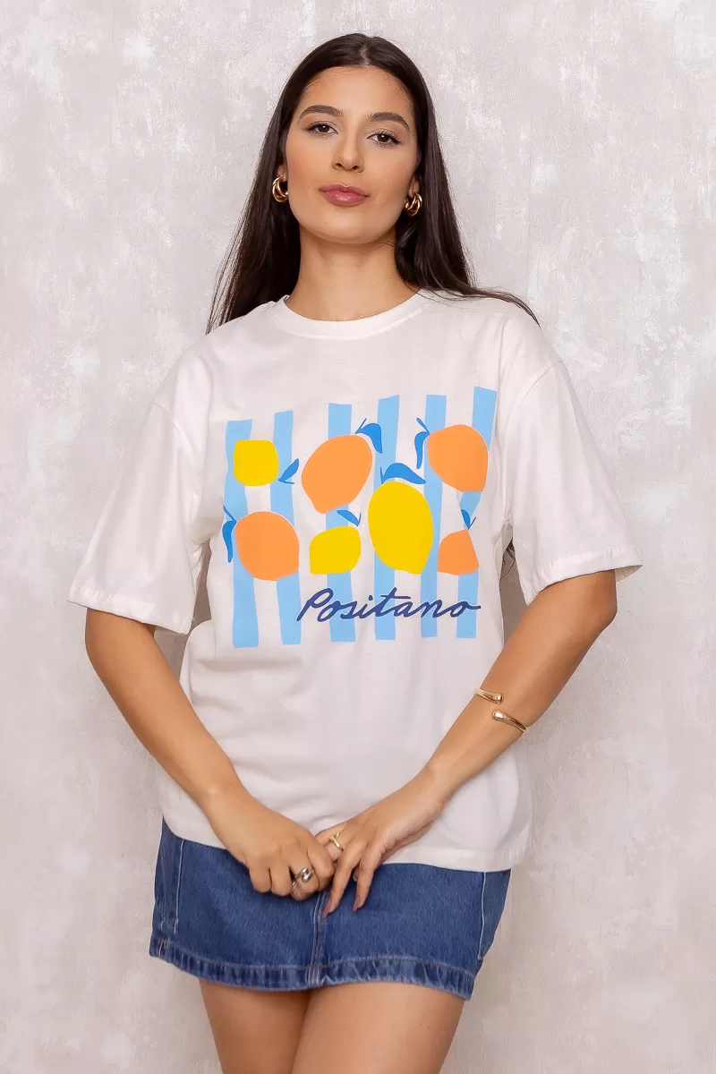 Dress Us - Positano Off White Printed T-Shirt - D0001