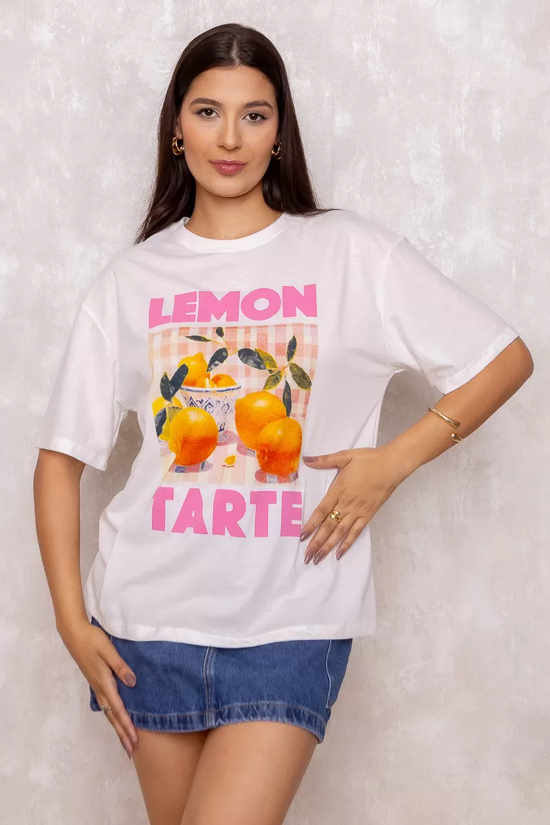 Dress Us - Lemon Tarte Off White Printed T-Shirt - D0002