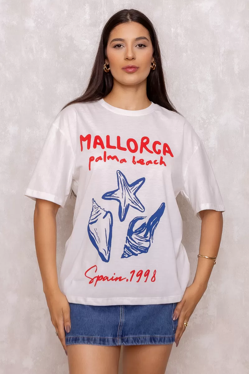 Dress Us - Mallorca Off White Printed T-Shirt - D0003 Dress Us - Mallorca Off White Printed T-Shirt - D0003
