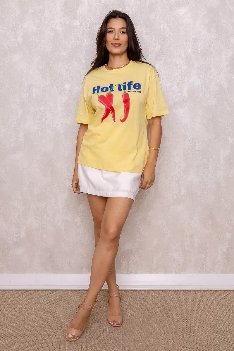 Dress Us - Hot Chilli Yellow Printed T-Shirt - D0004 Dress Us - Hot Chilli Yellow Printed T-Shirt - D0004