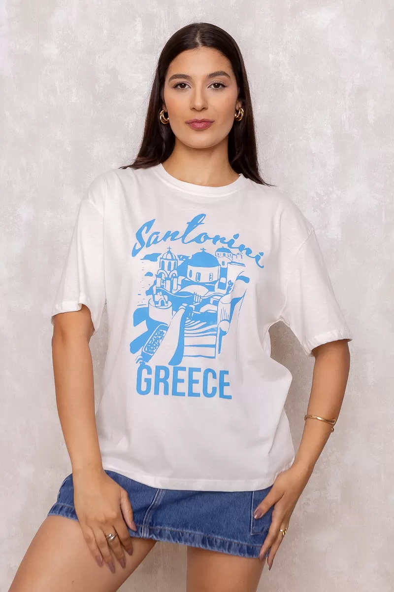 Dress Us - Santorini Off White Printed T-Shirt - D0005