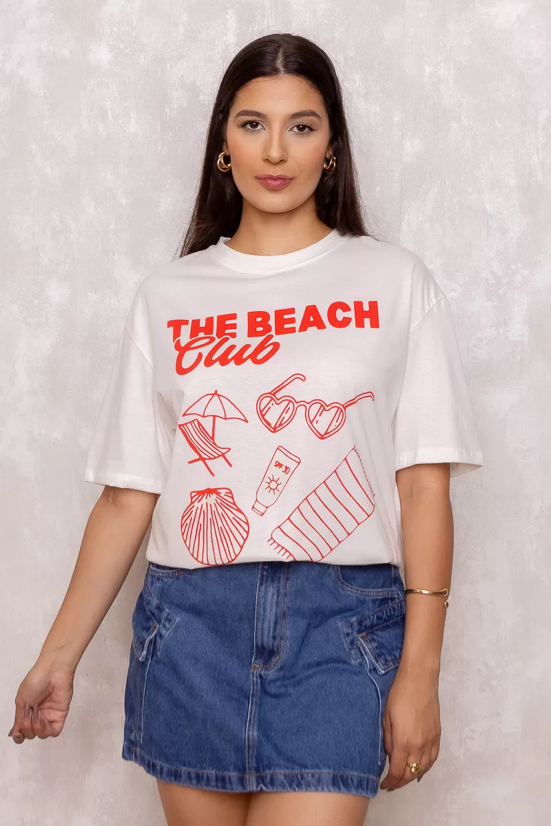 Dress Us - Beach Club Printed T-Shirt Off White - D0006 Dress Us - Beach Club Printed T-Shirt Off White - D0006
