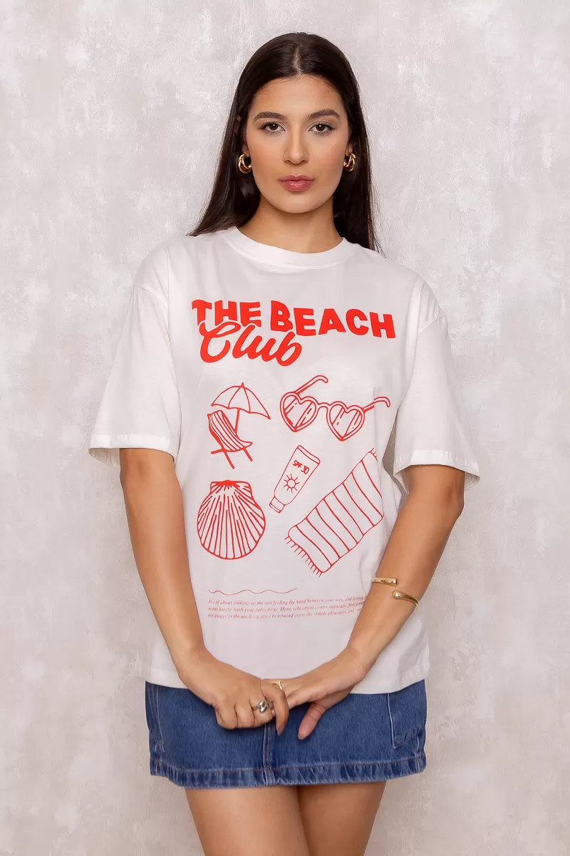 Dress Us - Beach Club Printed T-Shirt Off White - D0006 Dress Us - Beach Club Printed T-Shirt Off White - D0006