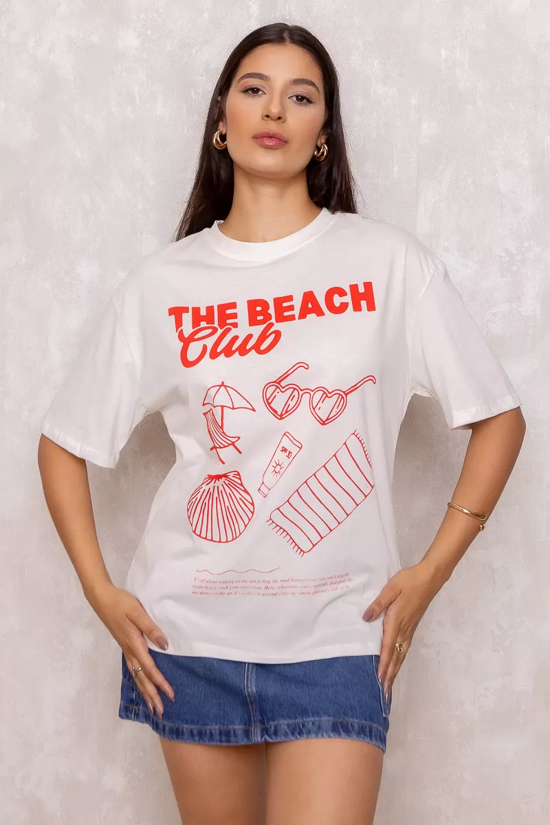Dress Us - Beach Club Printed T-Shirt Off White - D0006