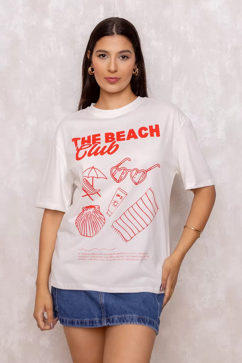 Dress Us - Beach Club Printed T-Shirt Off White - D0006 Dress Us - Beach Club Printed T-Shirt Off White - D0006
