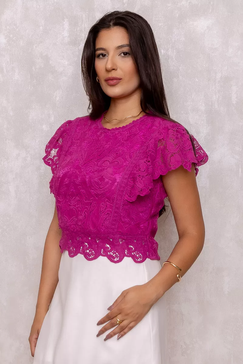 Dress Us - Olivia Fuchsia Lace Shirt - D0007ROXO Dress Us - Olivia Fuchsia Lace Shirt - D0007ROXO