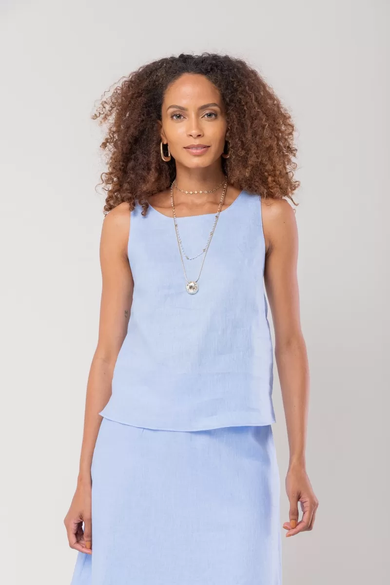 Hidrogênio - OVAL NECKLINE TANK TOP 100% LINEN IN INDIGO BLUE - 19869568 Hidrogênio - OVAL NECKLINE TANK TOP 100% LINEN IN INDIGO BLUE - 19869568